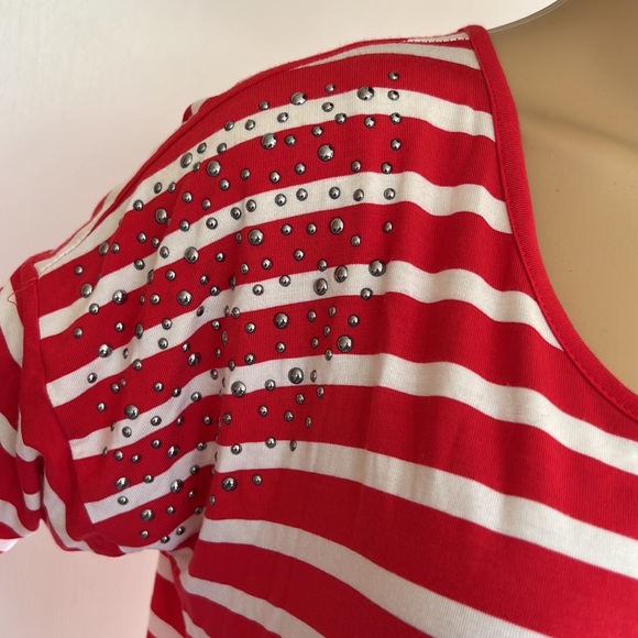 Red and white striped long sleeve top with silver studs - Picture 3 of 7